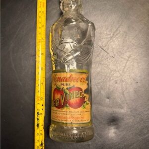 Vintage Glass Apple Cider Vinegar Bottle, Man in Uniform Shaped Glass